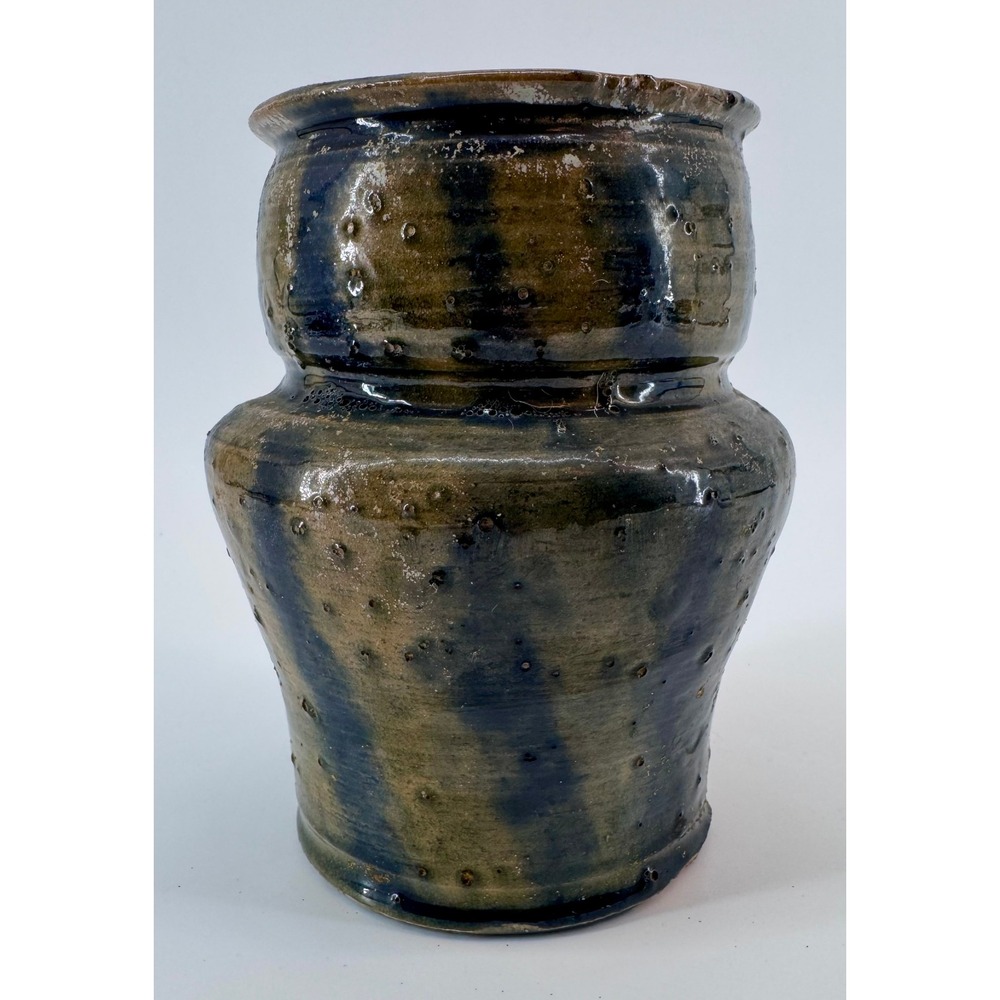 Rustic Stoneware Vase Handmade Brown Black Vintage Farmhouse Kitchen Decor